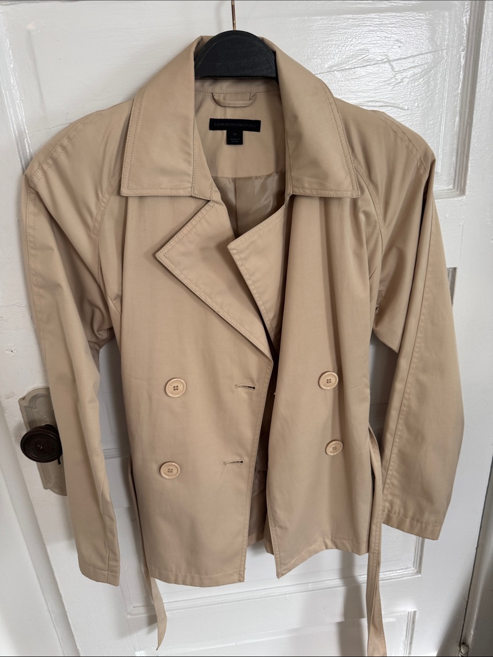 Express Beige Double-Breasted Trench Coat